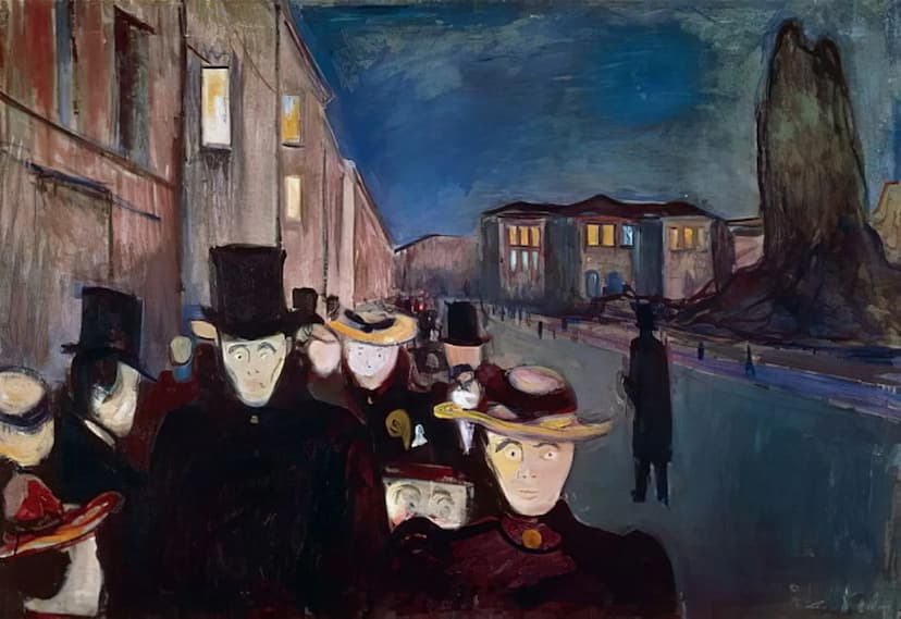 BILDANALYSE (Expressionismus)
Künstler: Edvard Munch
Titel / Entstehungsjahr: Abend auf der Karl Johan Straße, 1892
Format / Ort / Technik: 