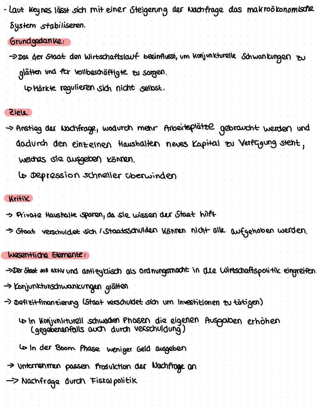 Wirtschaftstheorie nach Keynes:

Der Keynesianismus: (Eingreifen des Staates in die wirtschaft)

1. Nachfrage bestimmt das Angebot
↓
2. Ange