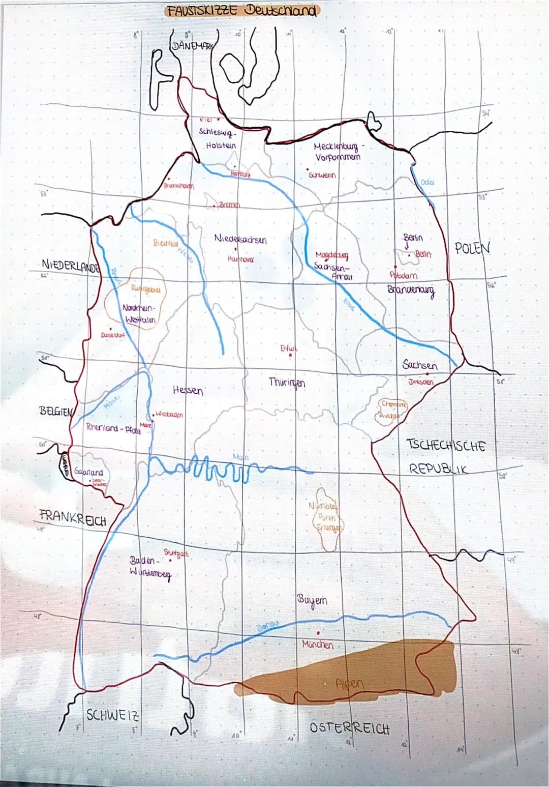 NIEDERLANDE
BELGIEN
Duseldorf
Mosel
Saarland
•
Rhenland-Pfale
FRANKREICH
Ruhrgebiet
Nordrhein-
Westfalen
Pr
Mare
FAUSTSKIZZE Deutschland
SCH