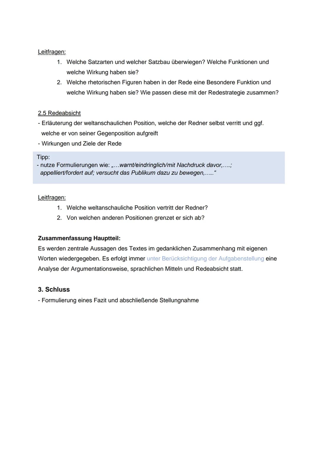 → Analysieren Sie die Rede im Hinblick auf die Position des Verfassers. Stellen Sie
sie dabei seinen Gedankengang und seine Argumentationswe