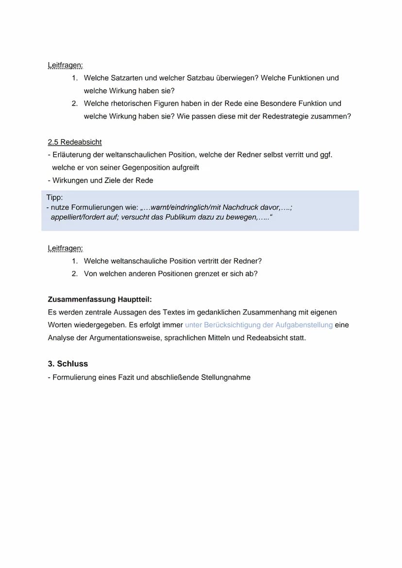 → Analysieren Sie die Rede im Hinblick auf die Position des Verfassers. Stellen Sie
sie dabei seinen Gedankengang und seine Argumentationswe