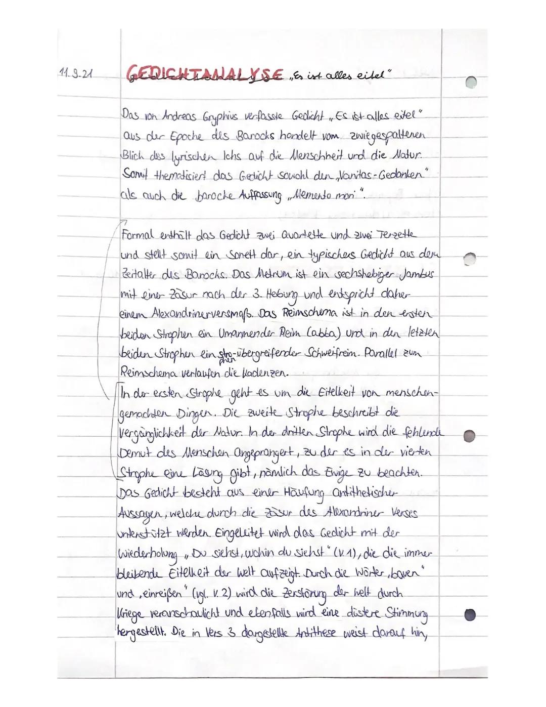 Gedichtanalyse „Es ist alles eitel“ (Andreas Gryphius)