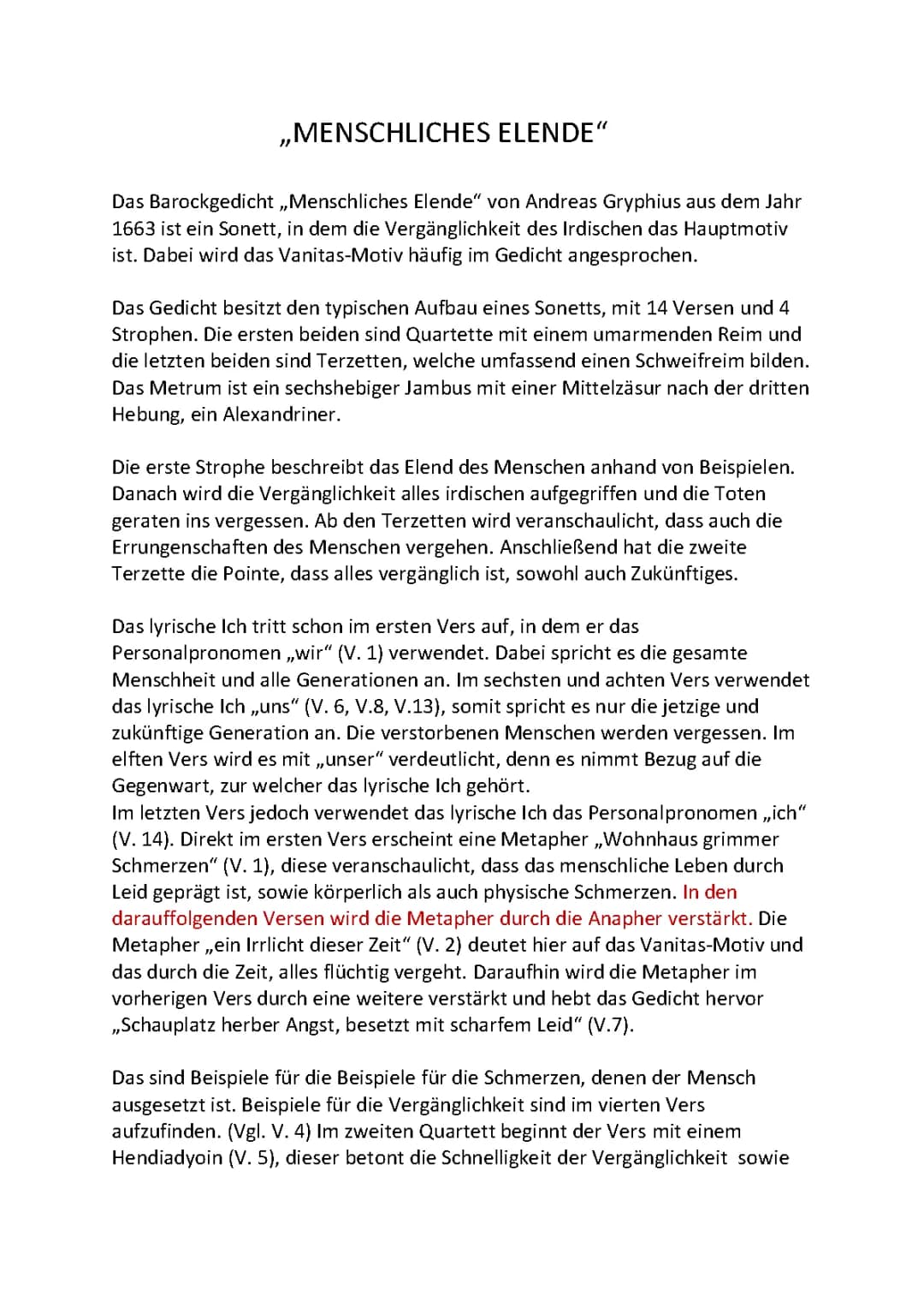Menschliches Elende Andreas Gryphius Analyse und Text