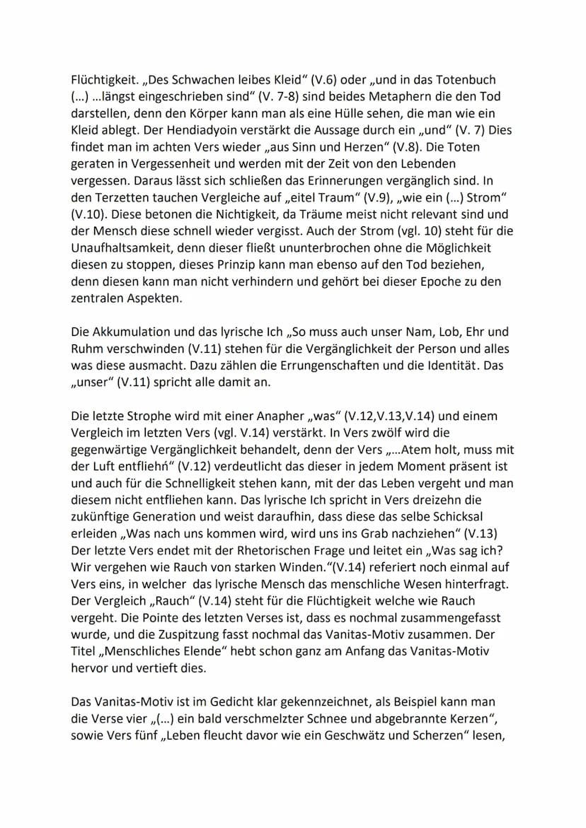 ,,MENSCHLICHES ELENDE"
Das Barockgedicht ,,Menschliches Elende" von Andreas Gryphius aus dem Jahr
1663 ist ein Sonett, in dem die Vergänglic