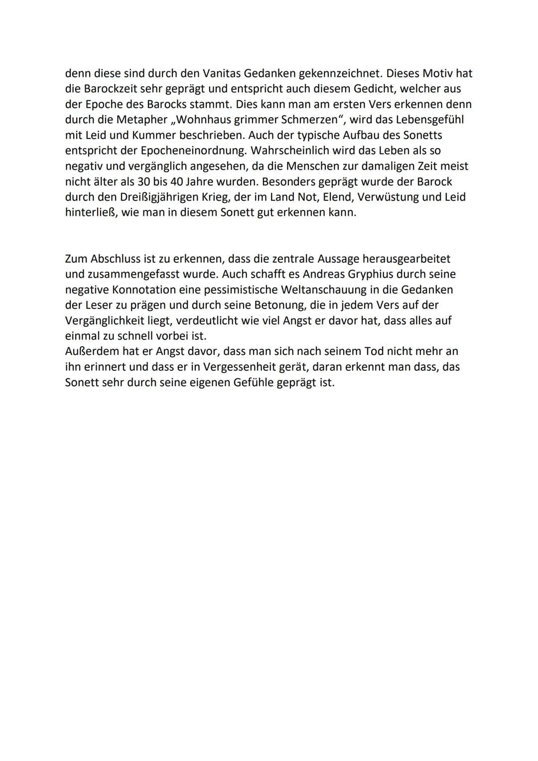 ,,MENSCHLICHES ELENDE"
Das Barockgedicht ,,Menschliches Elende" von Andreas Gryphius aus dem Jahr
1663 ist ein Sonett, in dem die Vergänglic