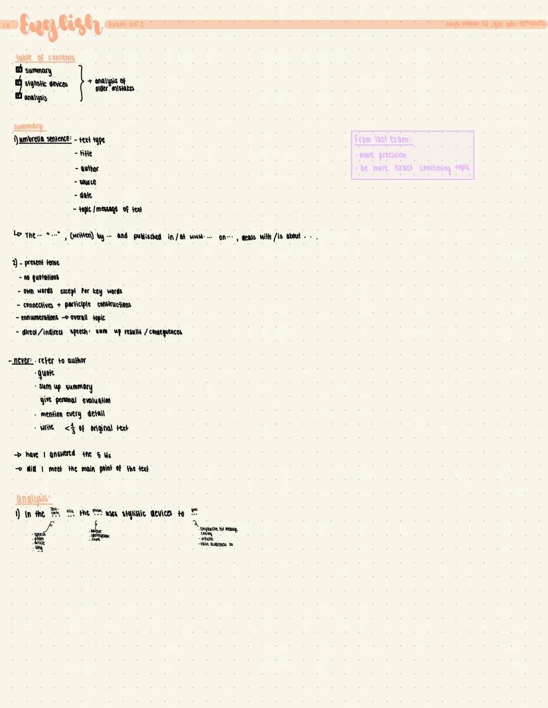 English
table of contents
summary
stylistic devices
analysis
+ analysis of
older mistakes
Summary:
1) umbrella sentence: - text type
-title
