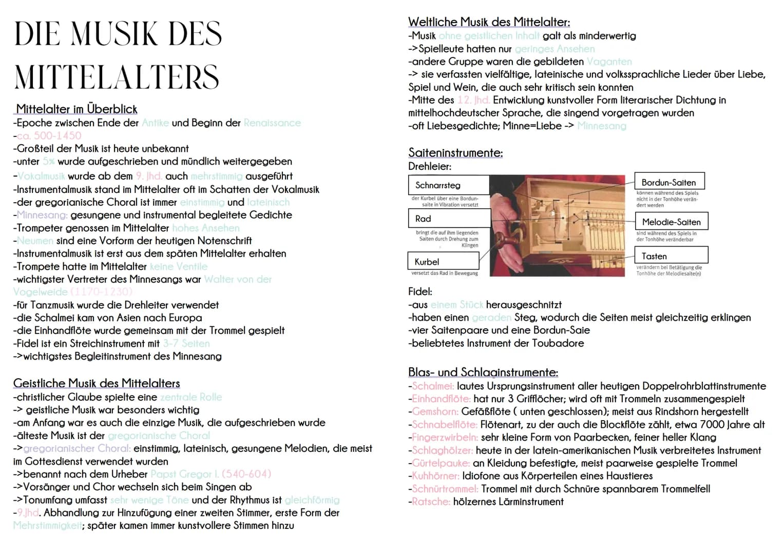 DIE MUSIK DES
MITTELALTERS
Mittelalter im Überblick
-Epoche zwischen Ende der Antike und Beginn der Renaissance
-ca. 500-1450
-Großteil der 