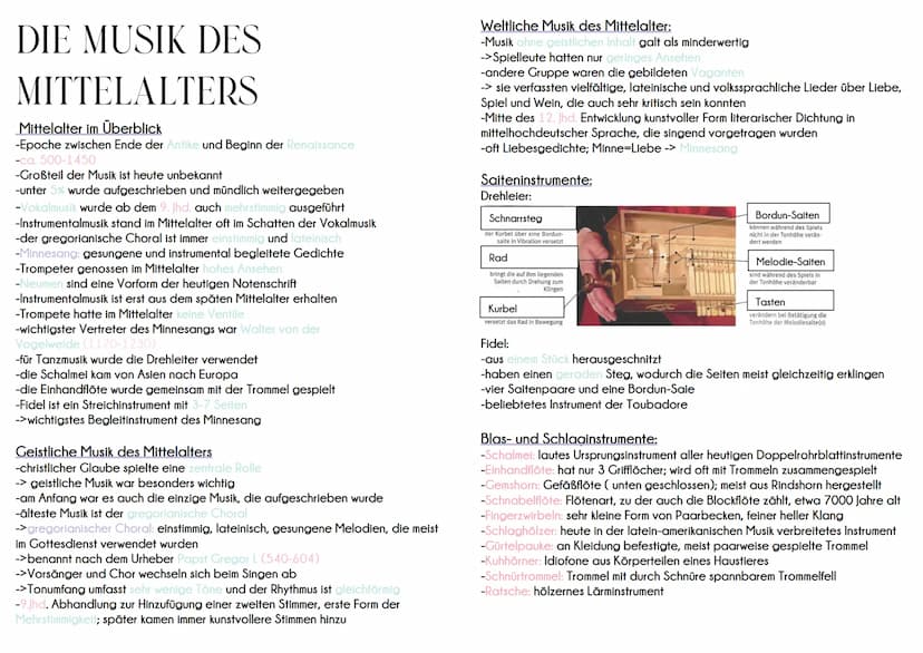 DIE MUSIK DES
MITTELALTERS
Mittelalter im Überblick
-Epoche zwischen Ende der Antike und Beginn der Renaissance
-ca. 500-1450
-Großteil der 