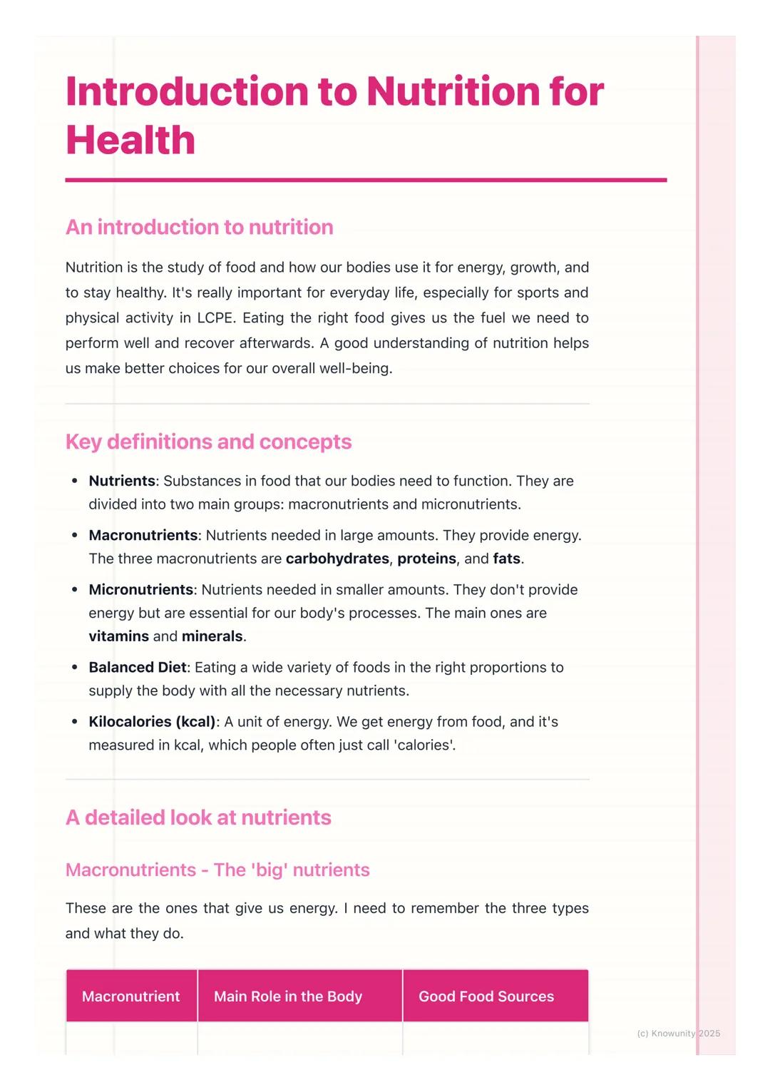 # Introduction to Nutrition for
Health

An introduction to nutrition

Nutrition is the study of food and how our bodies use it for energy, g