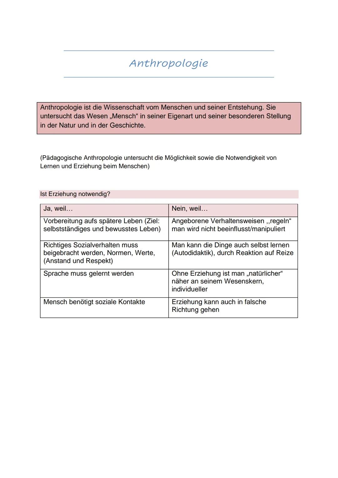 Anthropologie
Anthropologie ist die Wissenschaft vom Menschen und seiner Entstehung. Sie
untersucht das Wesen „Mensch" in seiner Eigenart un