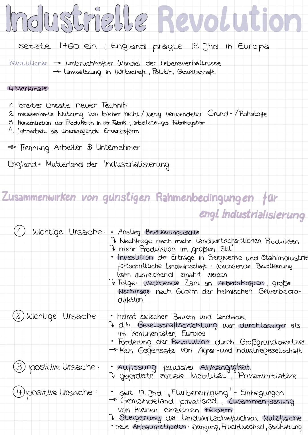 Industrielle Revolution
setzte 1760 eini England prägte 19. Jhd in Europa
umbruchhafter Wandel der Lebensverhältnisse
Umwältzung in Wirtscha