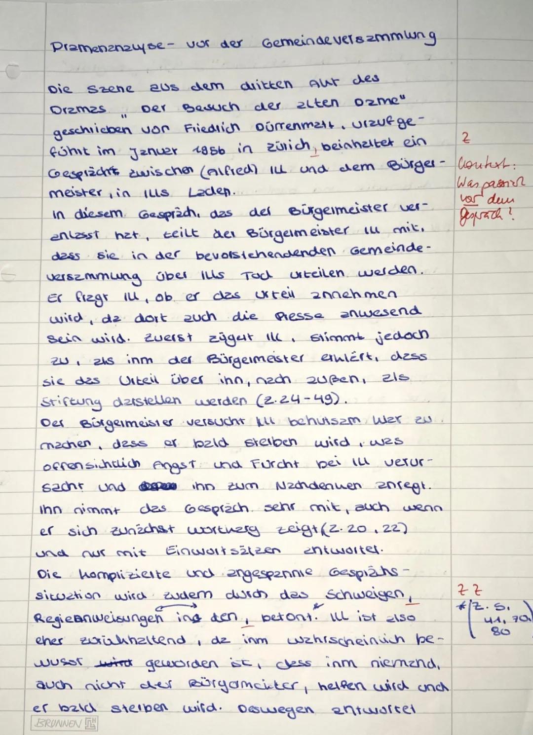 Der Besuch der alten Dame - Einfache Szenenanalyse und Zusammenfassungen