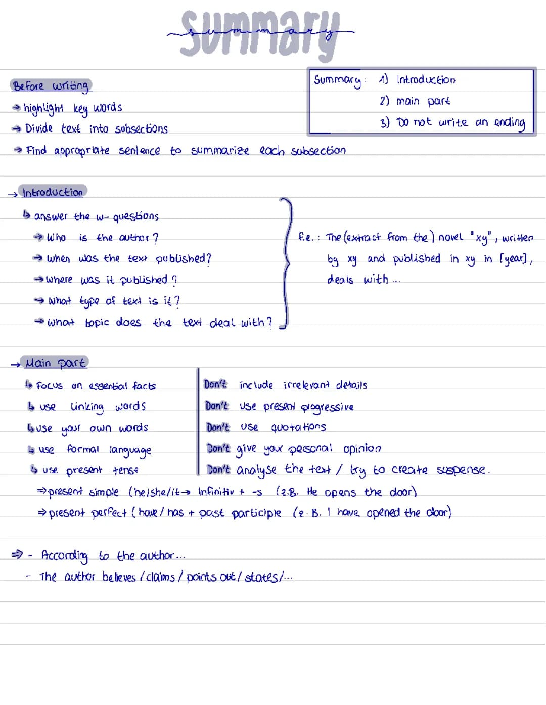 Summary writing