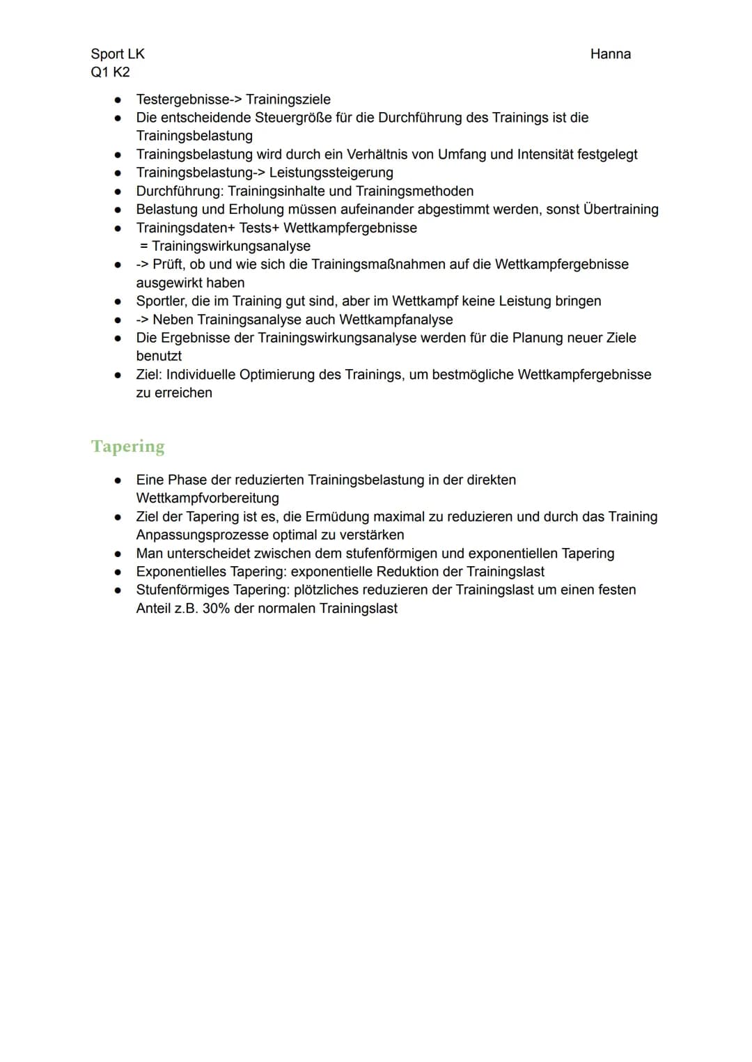 Sport LK
Q1 K2
Sport LK- Sportmotorische Diagnostik, Trainingssteuerung, Tapering,
Konditionelle Fähigkeiten, Trainierbarkeit, Trainingsmeth