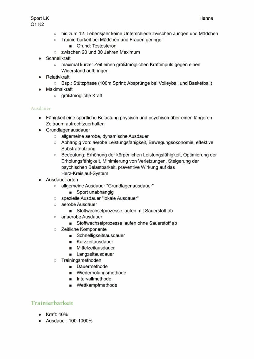 Sport LK
Q1 K2
Sport LK- Sportmotorische Diagnostik, Trainingssteuerung, Tapering,
Konditionelle Fähigkeiten, Trainierbarkeit, Trainingsmeth