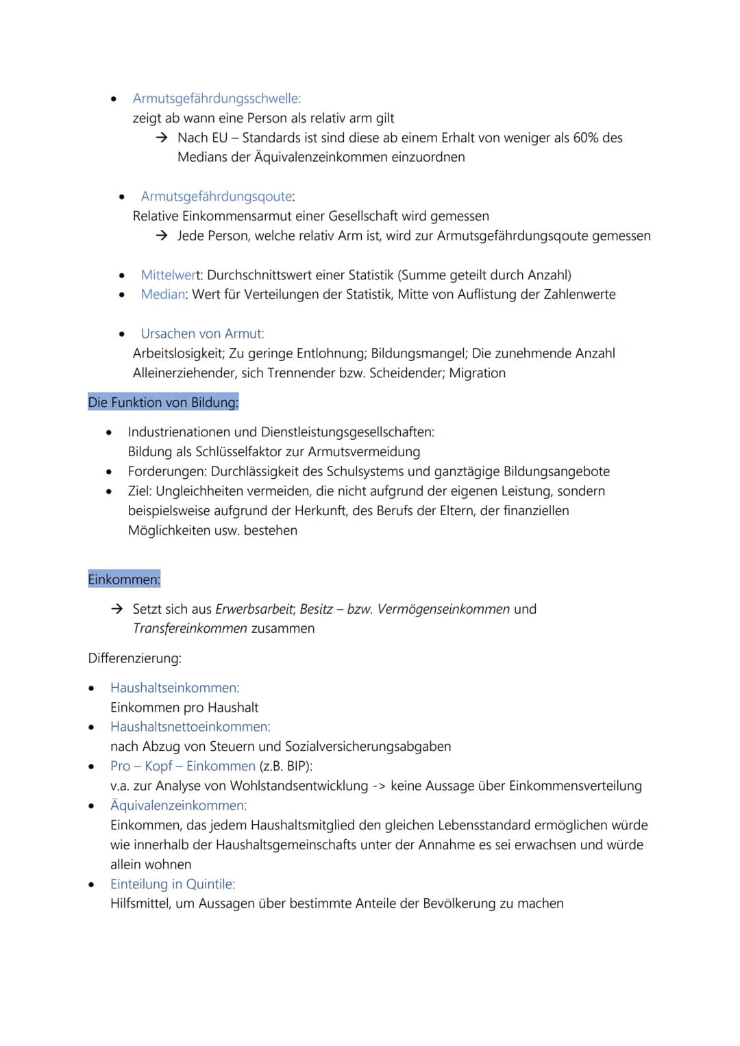 1. Thema ,,Soziologie"
Vier Teilbereiche
1. Armut
2. Soziale Ungleichheit
3. Sozialer Wandel
4. Sozialstaat
1. Armut
Arten von Armut:
Absolu