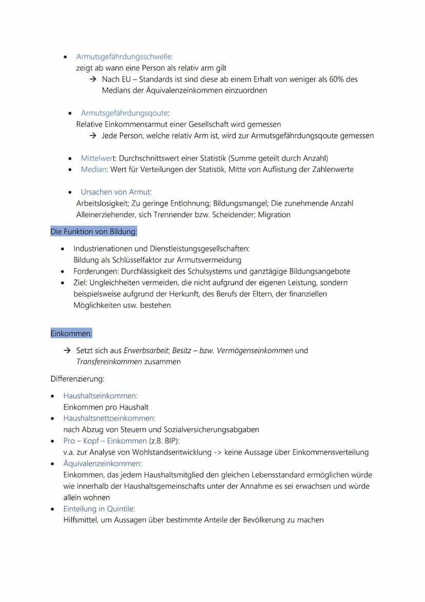 1. Thema ,,Soziologie"
Vier Teilbereiche
1. Armut
2. Soziale Ungleichheit
3. Sozialer Wandel
4. Sozialstaat
1. Armut
Arten von Armut:
Absolu