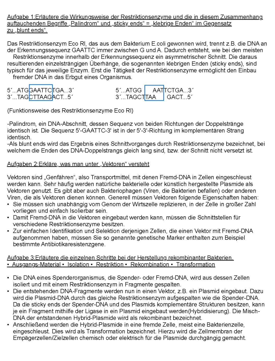 Gentechnik und molekulare Werkzeuge einfach erklärt: Restriktionsenzyme, Sticky Ends und Vektoren