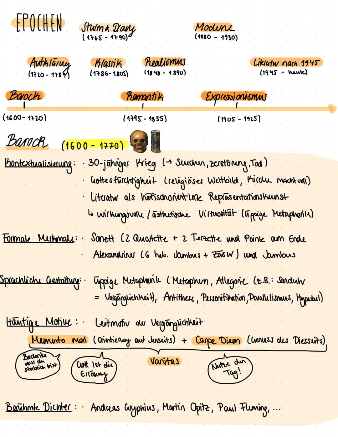 EPOCHEN Sturm & Drany
(1765-1790)
Aufkläruy
(1720-1789)
Klassik Realismus
(1786-1805) (1848-1890).
.
Barock
(1600-1720)
Barock (1600-1770)
P