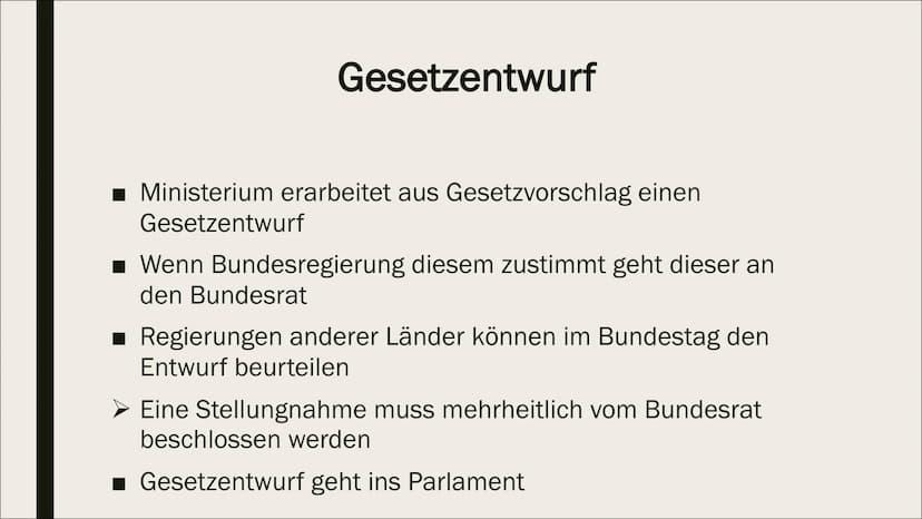 GESETZGEBUNGSPROZESS Allgemeines
■ Möglich auf Landes- und Bundesebene
■ Erfordert Mitwirkung bestimmter
Verfassungsorgane
➤ Verfassungsorga