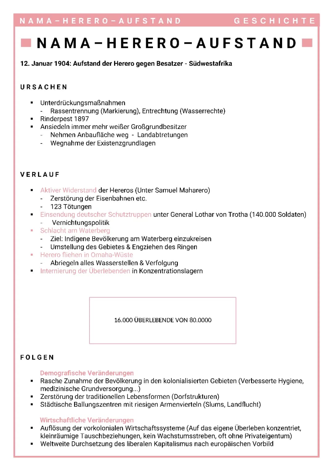 Herero und Nama Zusammenfassung: Ursachen, Verlauf und Folgen des Aufstands