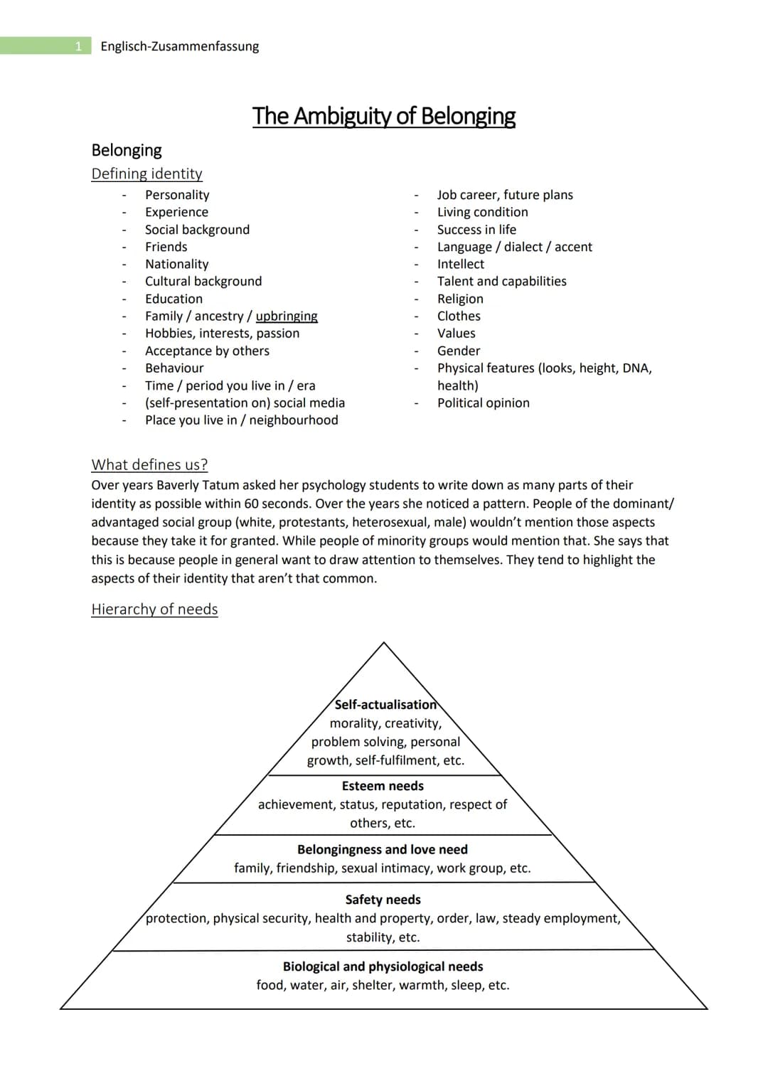 1
Englisch-Zusammenfassung
Belonging
Defining identity
Personality
Experience
Social background
Friends
The Ambiguity of Belonging
Nationali