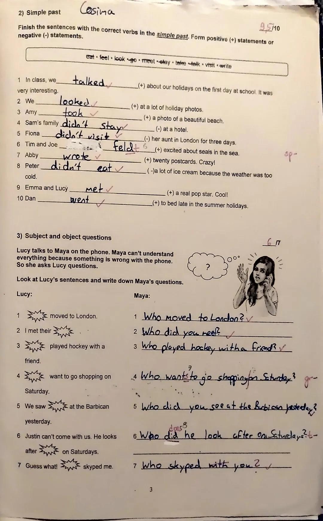 Y
6e English (SCC)
Name:
Cosima
A. LISTENING
Back from the holidays.
a) Listen to the people on the phone. Who phones and who answers the ph