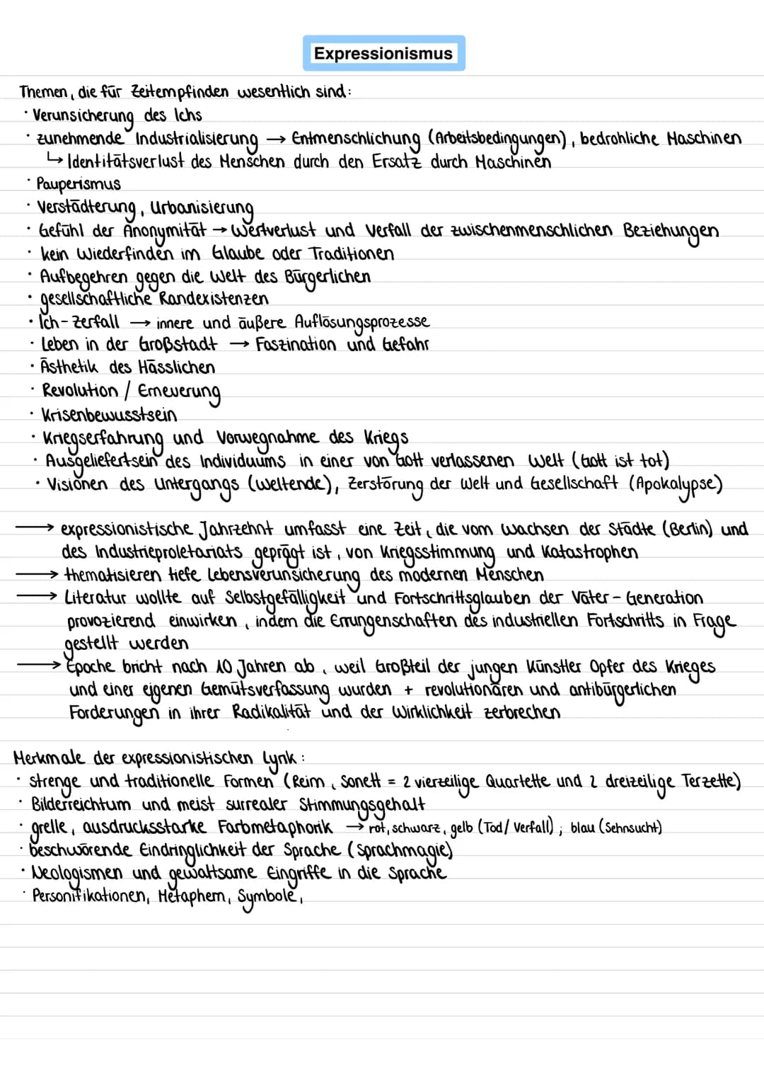 Expressionismus (1910-1920)
Historischer Hintergrund:
-Zeit des 1. Weltkriegs
-viele neue wissenschaftliche Erkenntnisse (Relativitätstheori