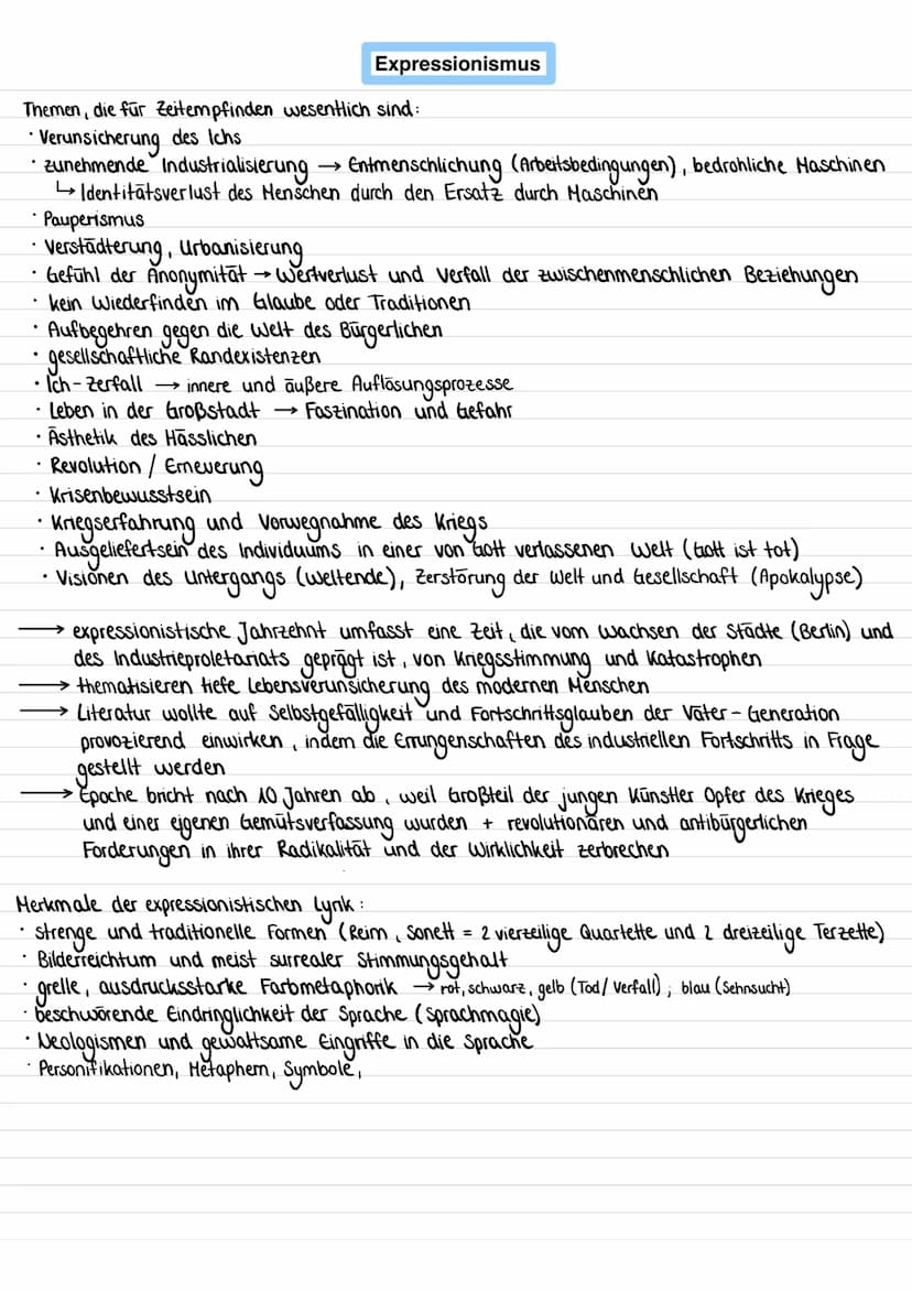 Expressionismus (1910-1920)
Historischer Hintergrund:
-Zeit des 1. Weltkriegs
-viele neue wissenschaftliche Erkenntnisse (Relativitätstheori