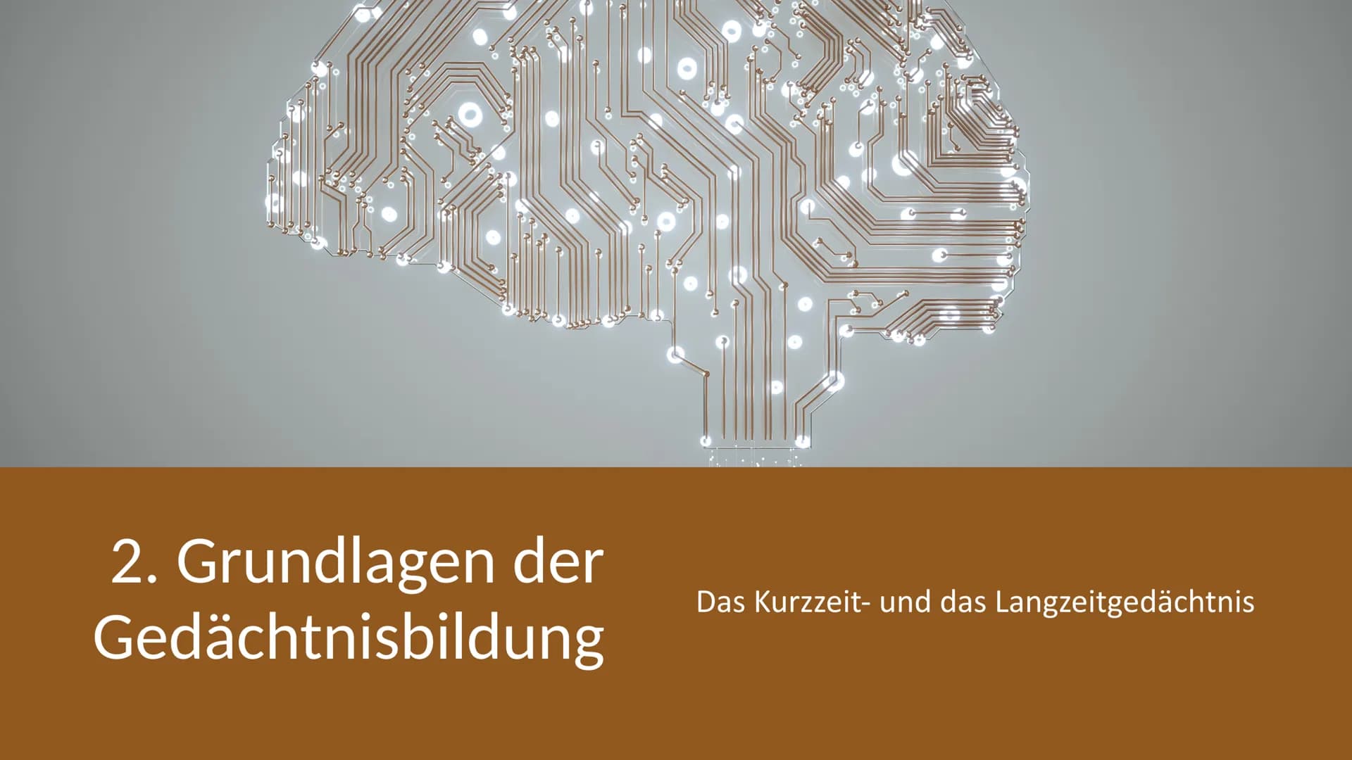 Erinnern und
Gedächtnis Inhaltsverzeichnis
1. Aufbau des menschlichen Gehirns
●
2. Grundlagen der Gedächtnisbildung
2.1 das Kurzzeitgedächtn