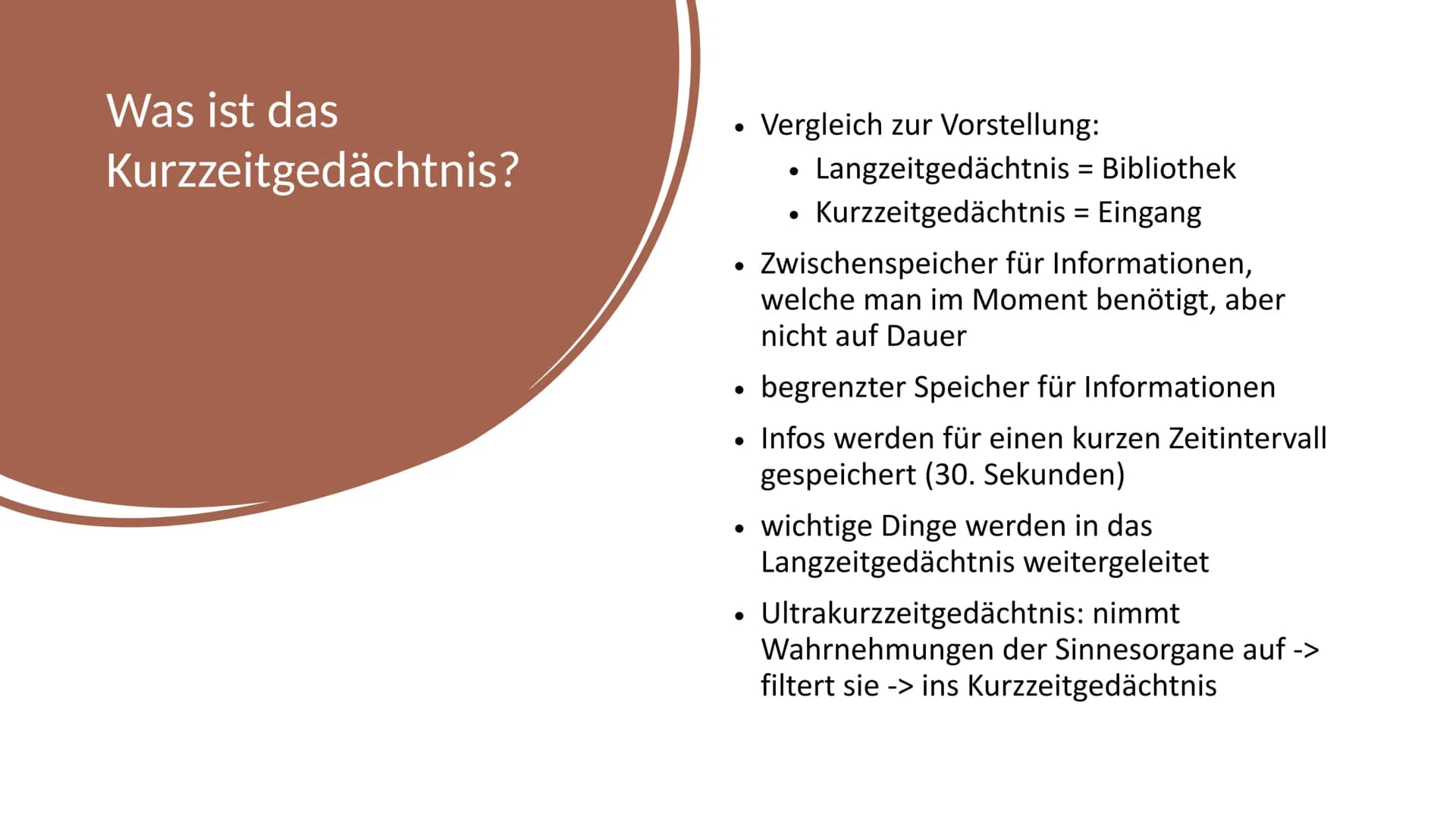 Erinnern und
Gedächtnis Inhaltsverzeichnis
1. Aufbau des menschlichen Gehirns
●
2. Grundlagen der Gedächtnisbildung
2.1 das Kurzzeitgedächtn