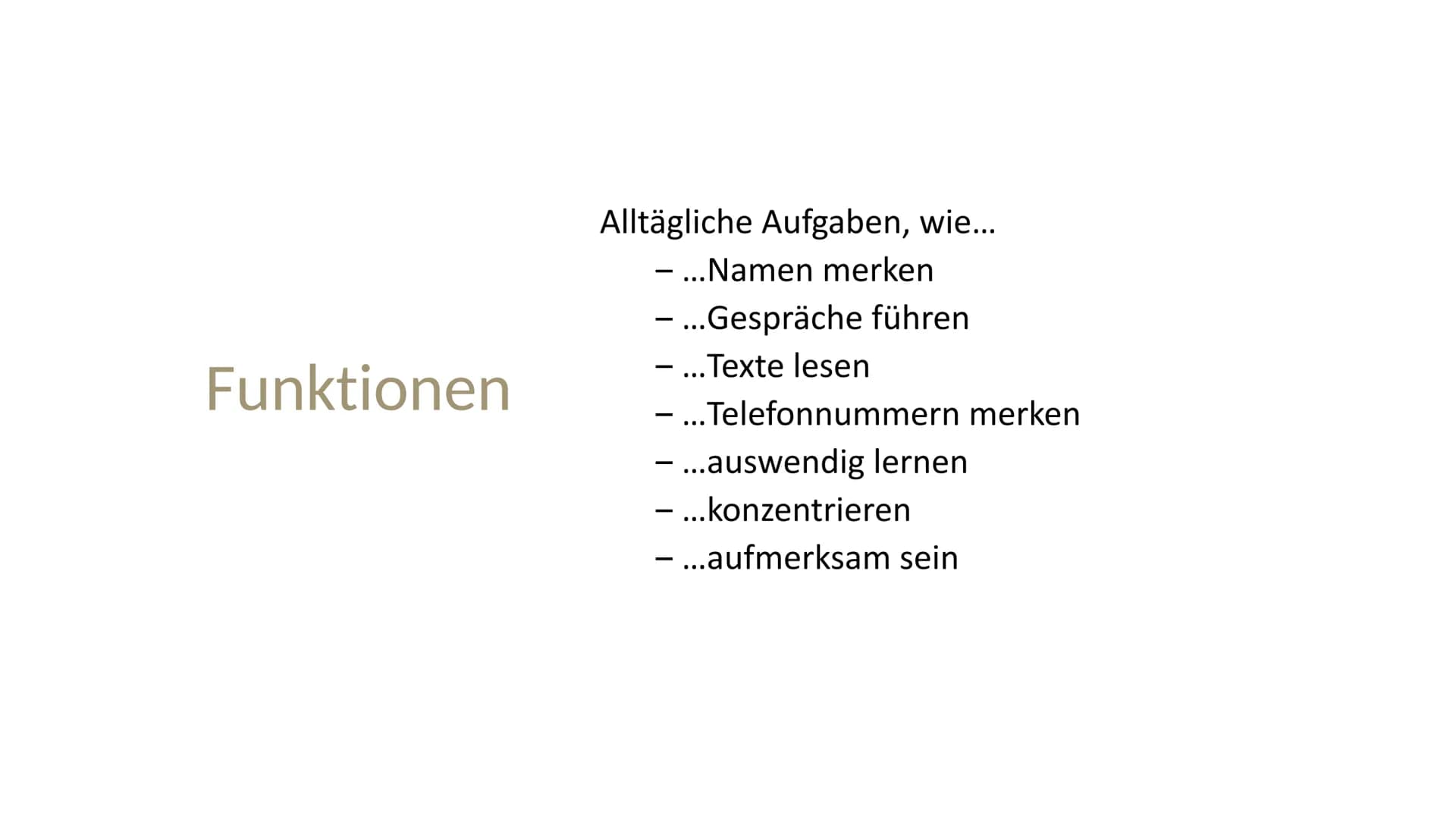 Erinnern und
Gedächtnis Inhaltsverzeichnis
1. Aufbau des menschlichen Gehirns
●
2. Grundlagen der Gedächtnisbildung
2.1 das Kurzzeitgedächtn