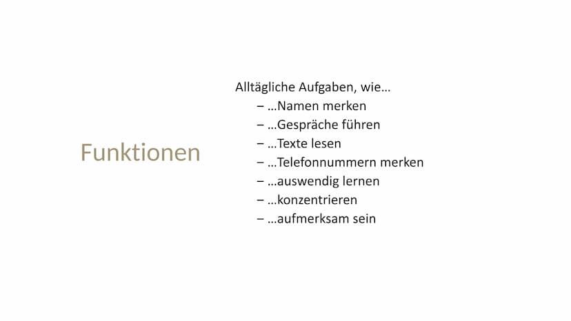 Erinnern und
Gedächtnis Inhaltsverzeichnis
1. Aufbau des menschlichen Gehirns
●
2. Grundlagen der Gedächtnisbildung
2.1 das Kurzzeitgedächtn