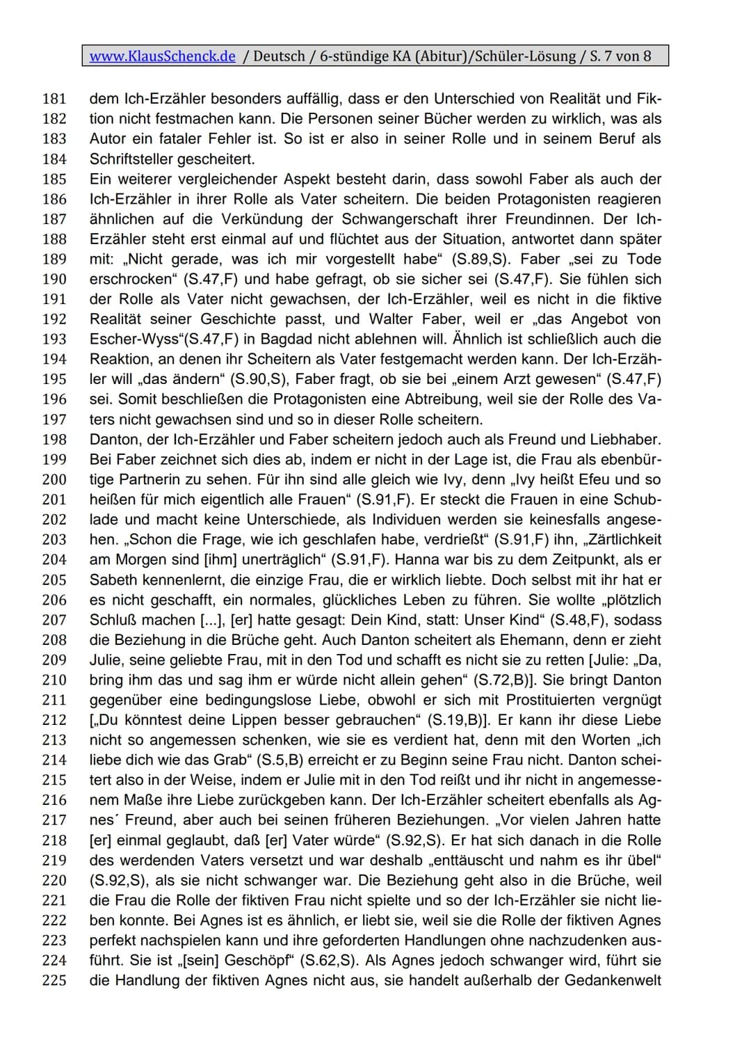 www.KlausSchenck.de / Deutsch / 6-stündige KA (Abitur)/Schüler-Lösung / S. 1 von 8
Klassenarbeitsaufbau
Einleitung
1. Zitat
2. Autor, Titel,