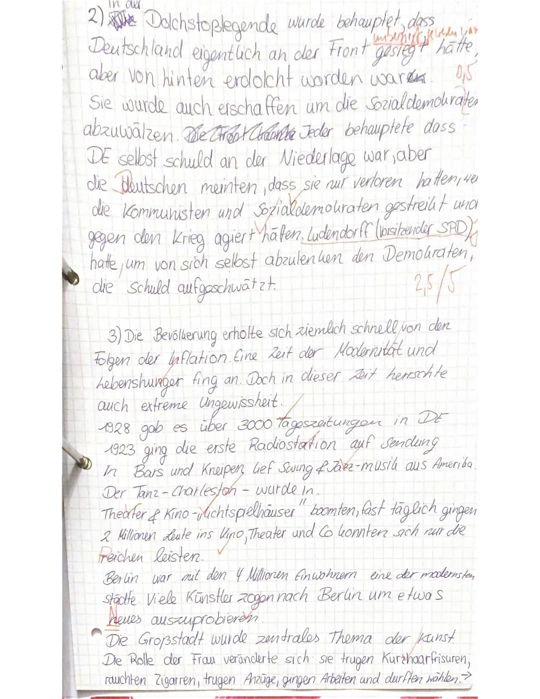 Klasse R10b/Geschichte/Herr Franz
Name: Pauline von Arx
LERNKONTROLLE: Die Weimarer Republik
1. Welche der folgenden Aussagen sind richtig u