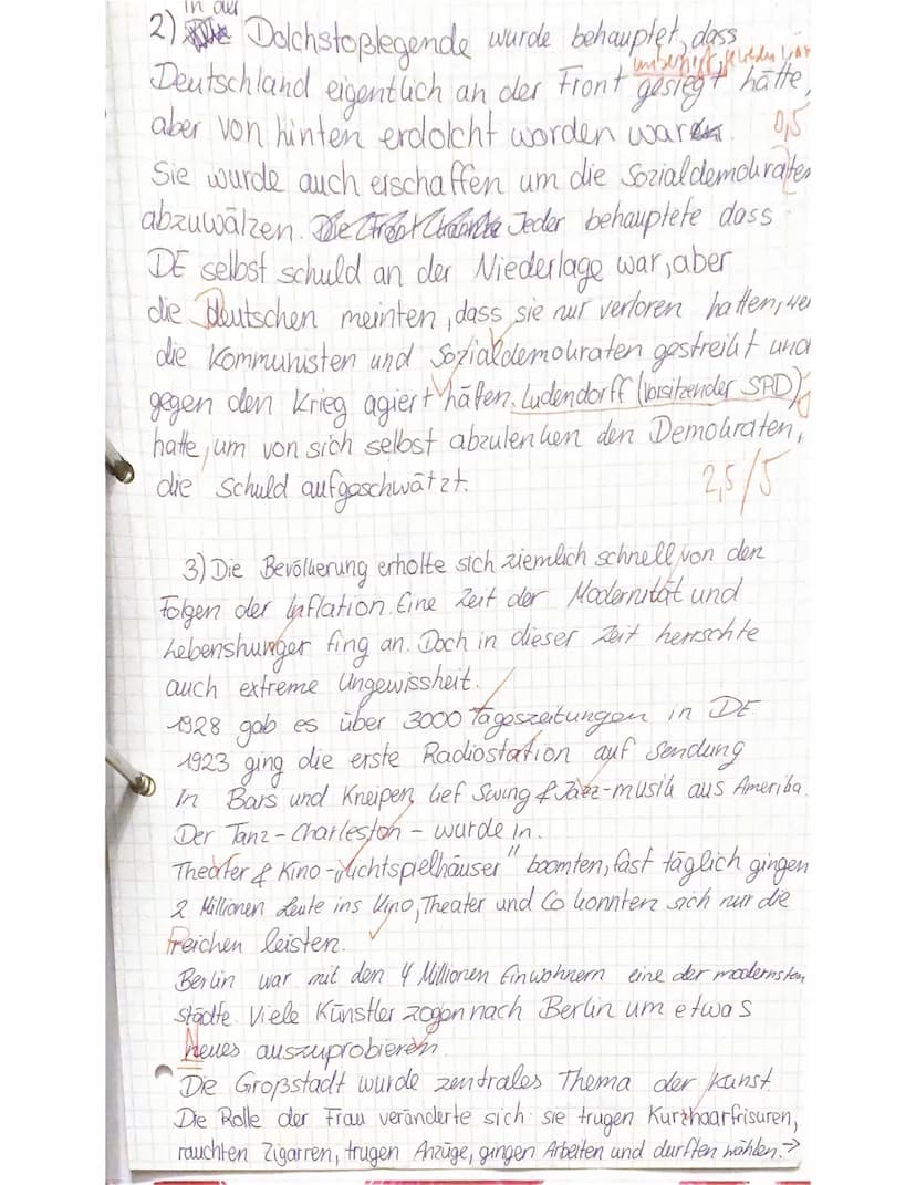 Klasse R10b/Geschichte/Herr Franz
Name: Pauline von Arx
LERNKONTROLLE: Die Weimarer Republik
1. Welche der folgenden Aussagen sind richtig u