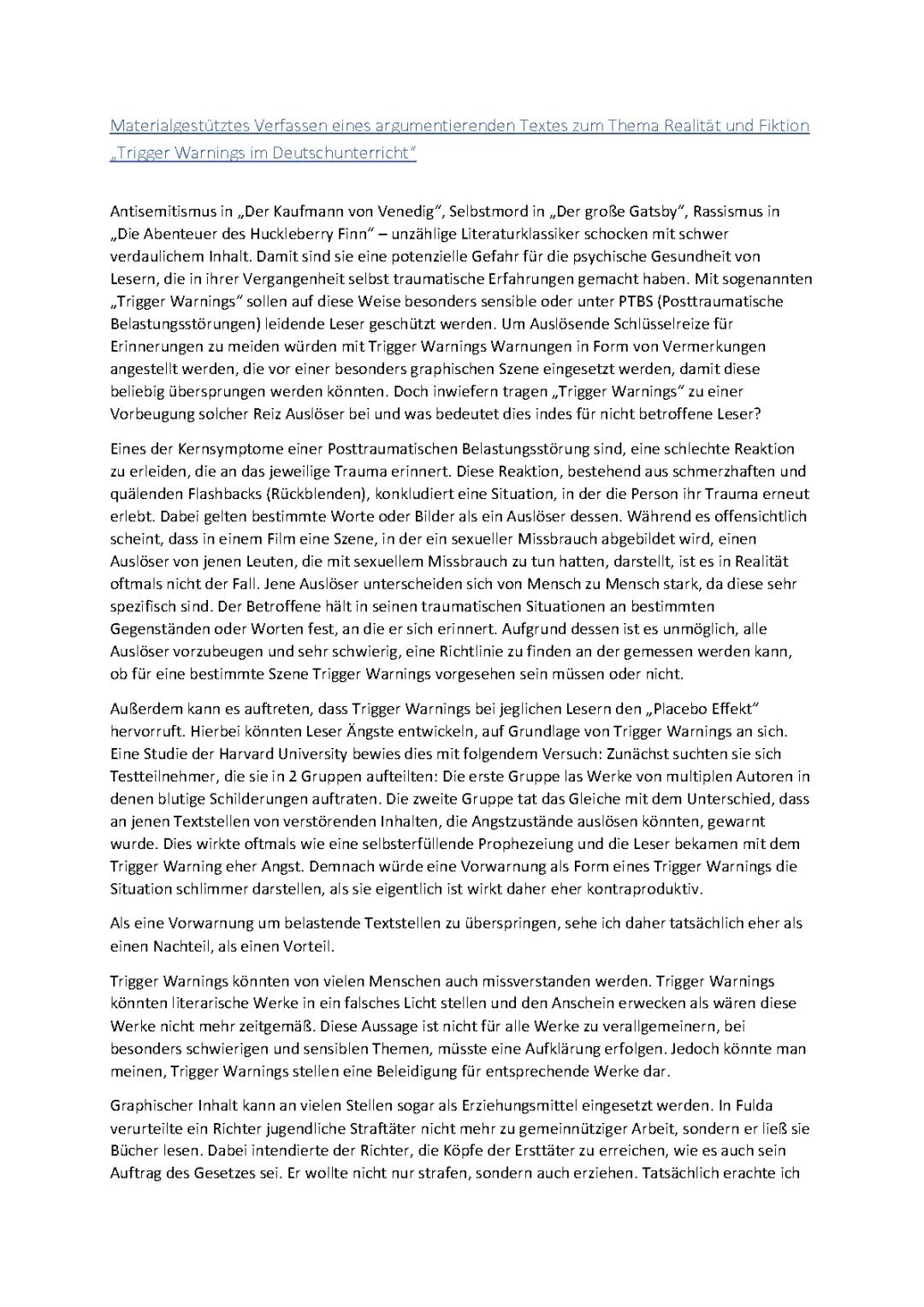 Textgebundene Erörterung Übungen mit Lösungen: Realität und Fiktion für Klasse 10 und 11