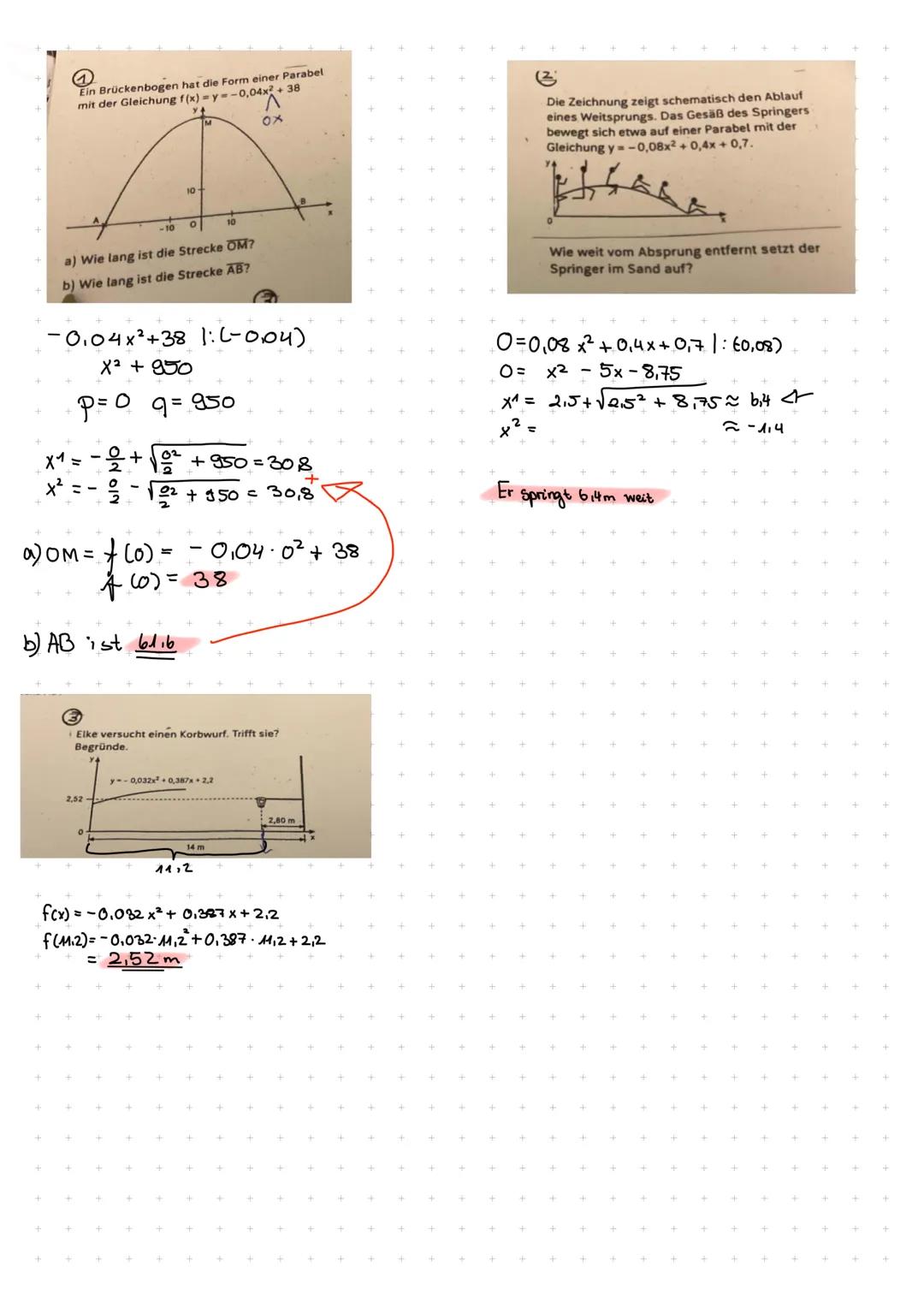 Formeln.
Normalparabel = f(x) = (x+d)² +e Scheitelpunkt: SL-dle)
Gleichung=0=x²+px+q
Zu bestimmen der Nullstellen: X₁² - 1+₁ -9
2.b
-Prüfen 