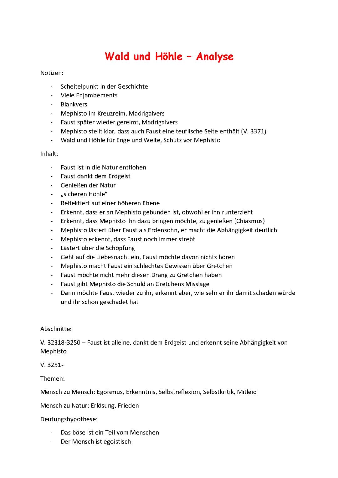 Faust - Wald und Höhle: Zusammenfassung und Analyse