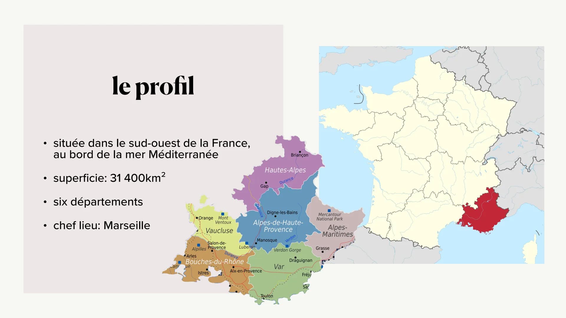 Alpes-Provence-
Côte d'Azur
Julia & Malin ●
●
●
●
table des matières
la géographie
les loisirs
La gastronomie
Dialogue
Conclusion
Quiz la gé