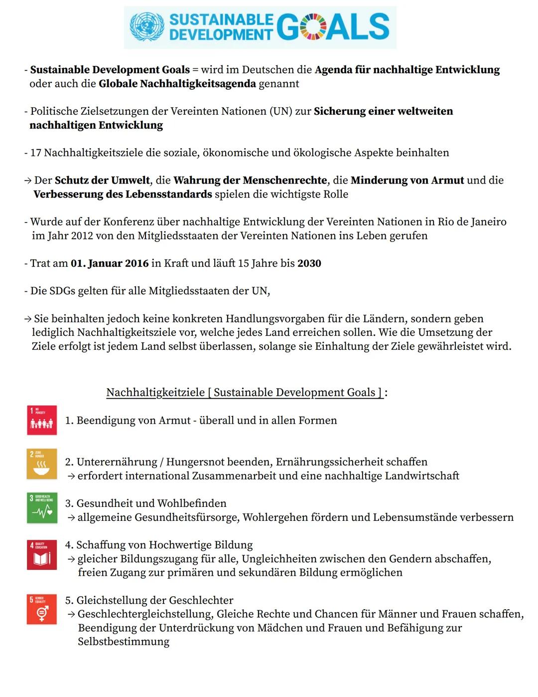 - Sustainable Development Goals = wird im Deutschen die Agenda für nachhaltige Entwicklung
oder auch die Globale Nachhaltigkeitsagenda genan