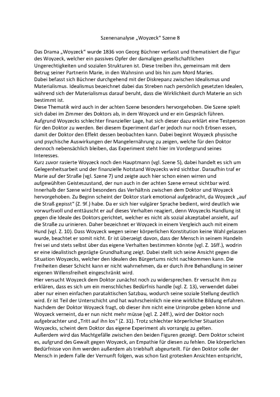 Analyse von Woyzeck Szene 8: Idealismus und Materialismus