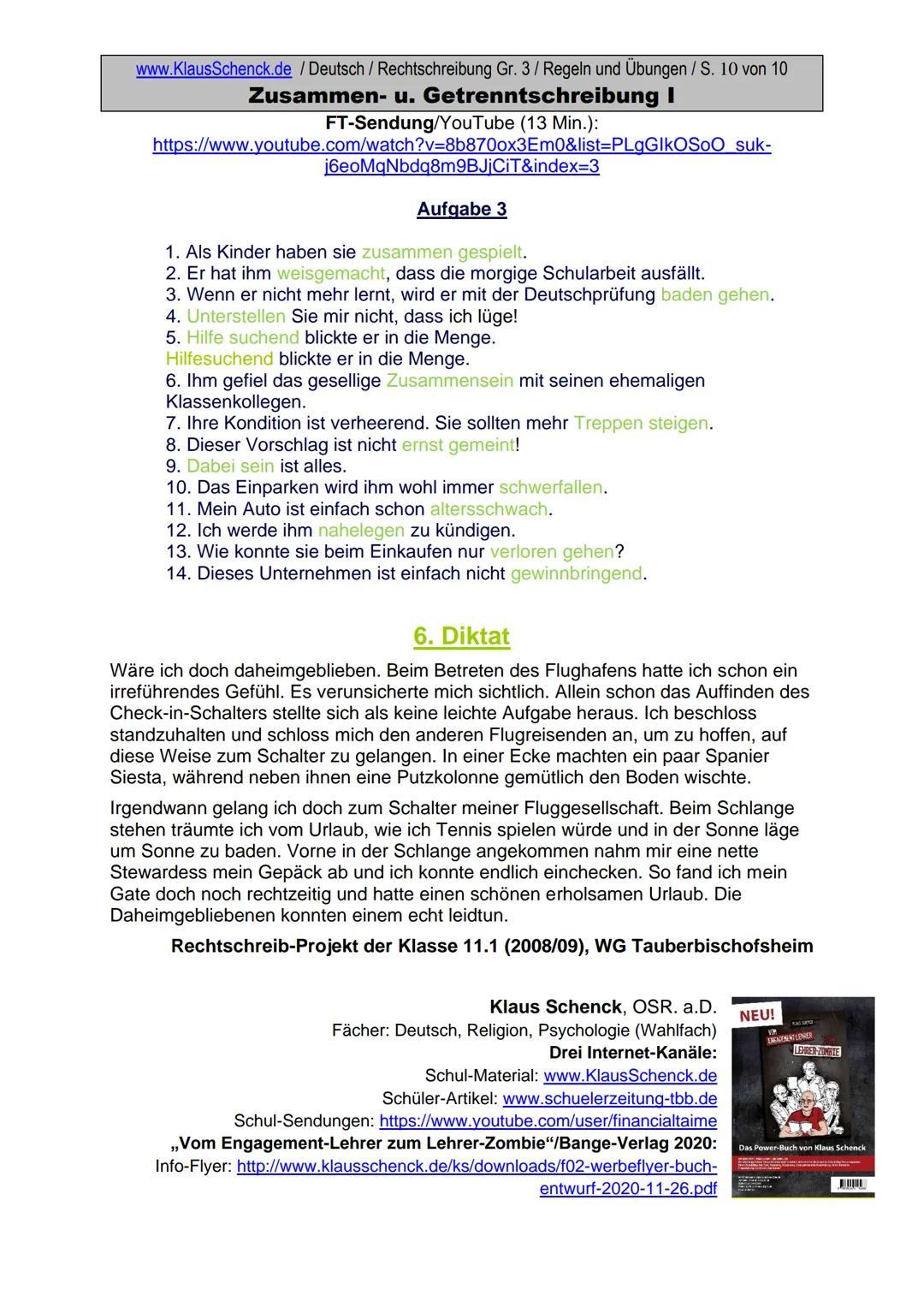 www.KlausSchenck.de / Deutsch (2008/09) / Rechtschreibung Gr. 1 / Regeln und Übungen / S. 1 von 11
s-Laute / Doppelungen / dass/das
FT-Sendu