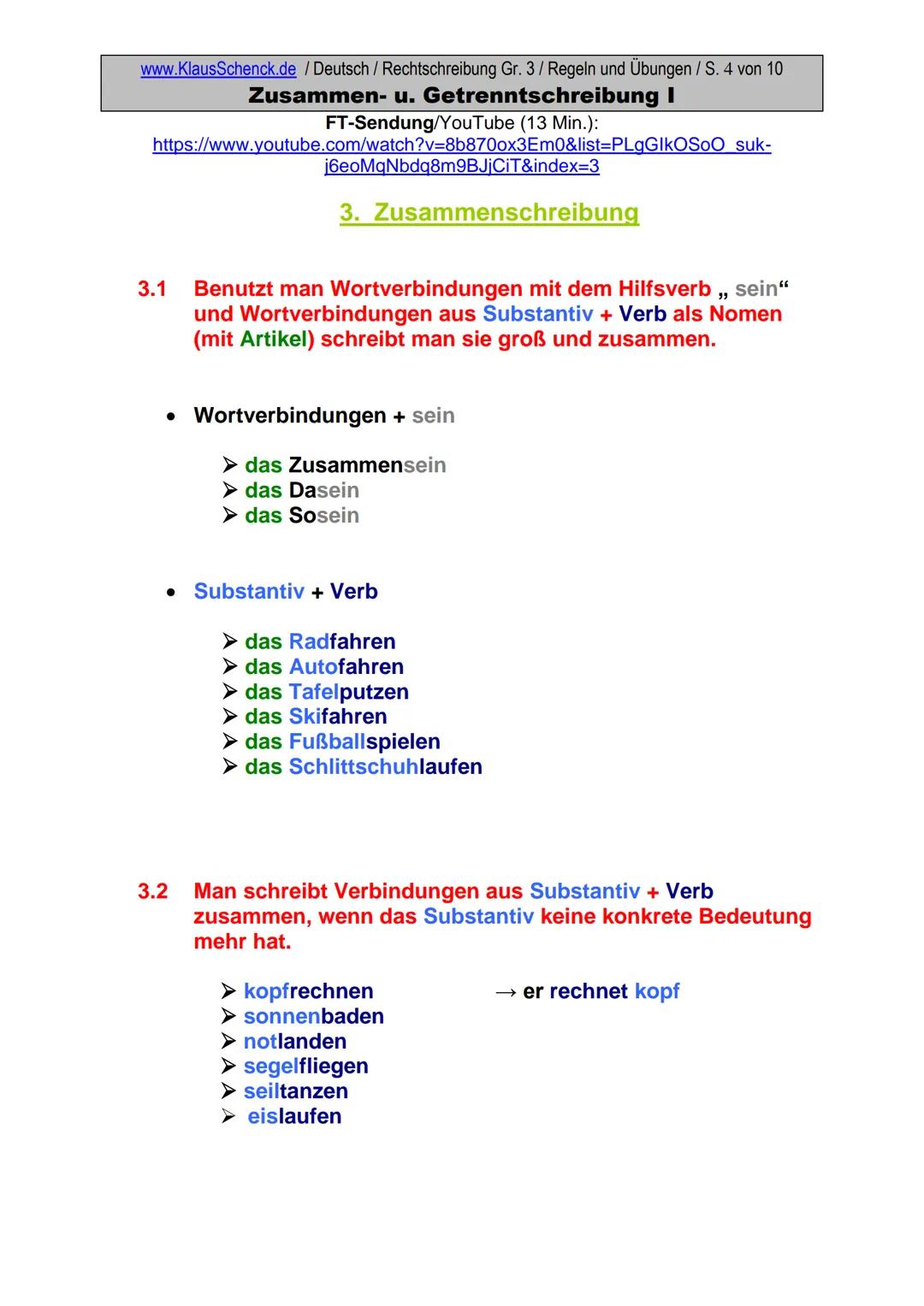 www.KlausSchenck.de / Deutsch (2008/09) / Rechtschreibung Gr. 1 / Regeln und Übungen / S. 1 von 11
s-Laute / Doppelungen / dass/das
FT-Sendu