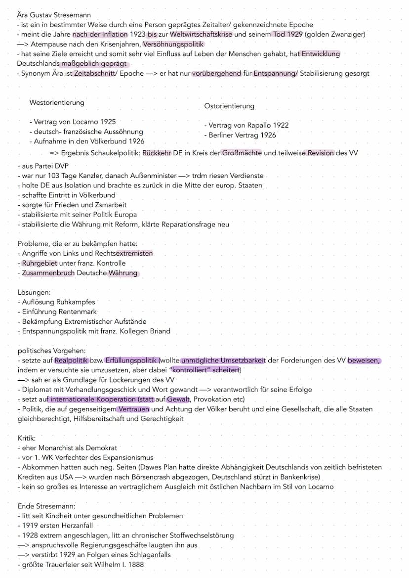 Weimarer Außenpolitik
Ziele:
1. pol. und wirtschaftliche Isolation Deutschlands durch VV revidieren
> Annäherung an ebenfalls isoliertes RU,