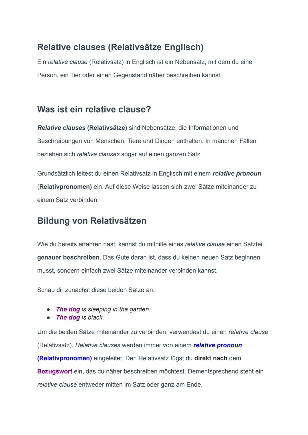 Relative clauses (Relativsätze Englisch)
Ein relative clause (Relativsatz) in Englisch ist ein Nebensatz, mit dem du eine
Person, ein Tier o