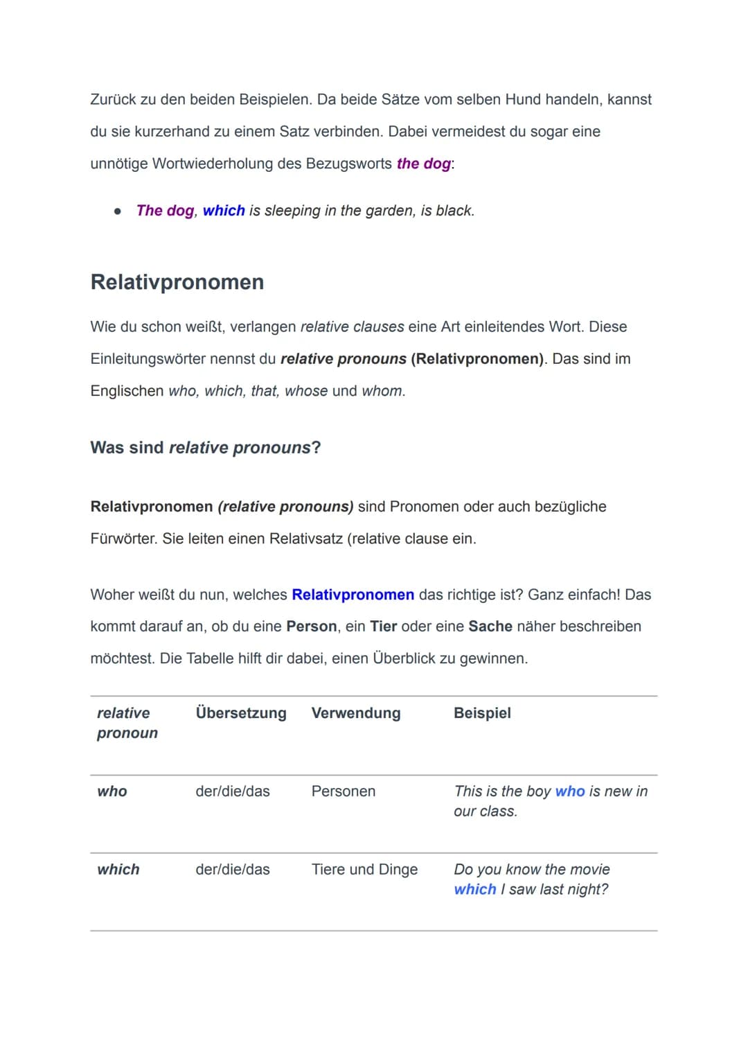 Relative clauses (Relativsätze Englisch)
Ein relative clause (Relativsatz) in Englisch ist ein Nebensatz, mit dem du eine
Person, ein Tier o
