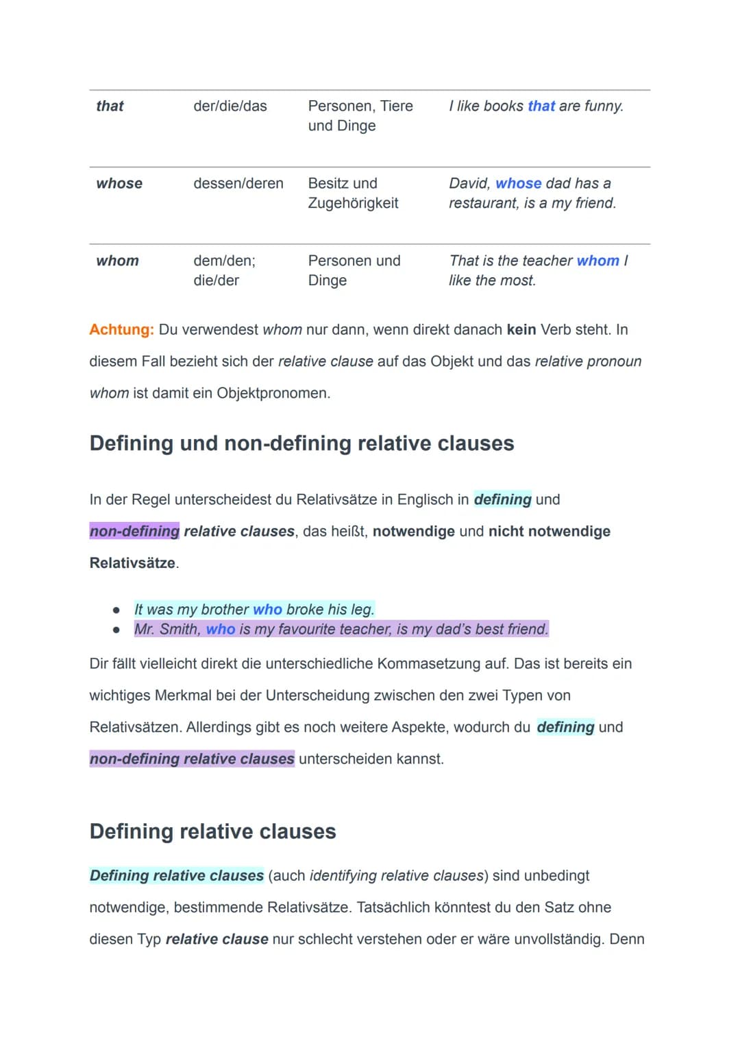 Relative clauses (Relativsätze Englisch)
Ein relative clause (Relativsatz) in Englisch ist ein Nebensatz, mit dem du eine
Person, ein Tier o