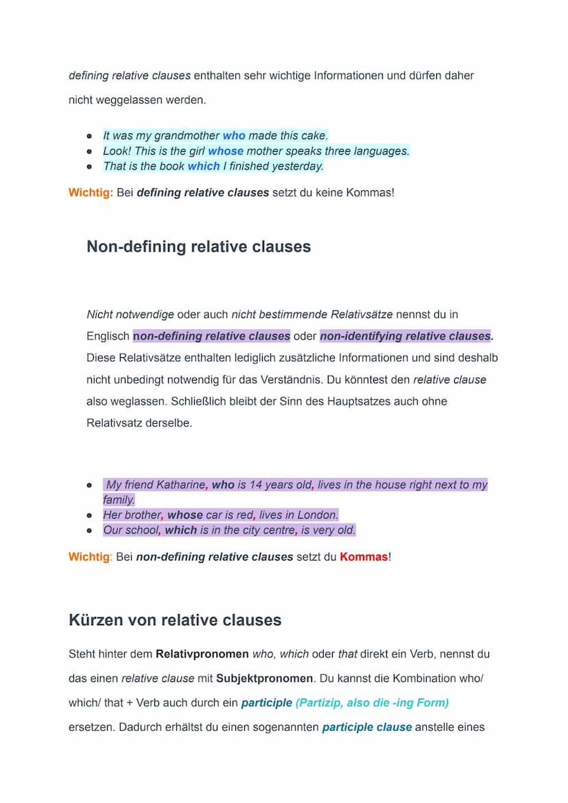 Relative clauses (Relativsätze Englisch)
Ein relative clause (Relativsatz) in Englisch ist ein Nebensatz, mit dem du eine
Person, ein Tier o
