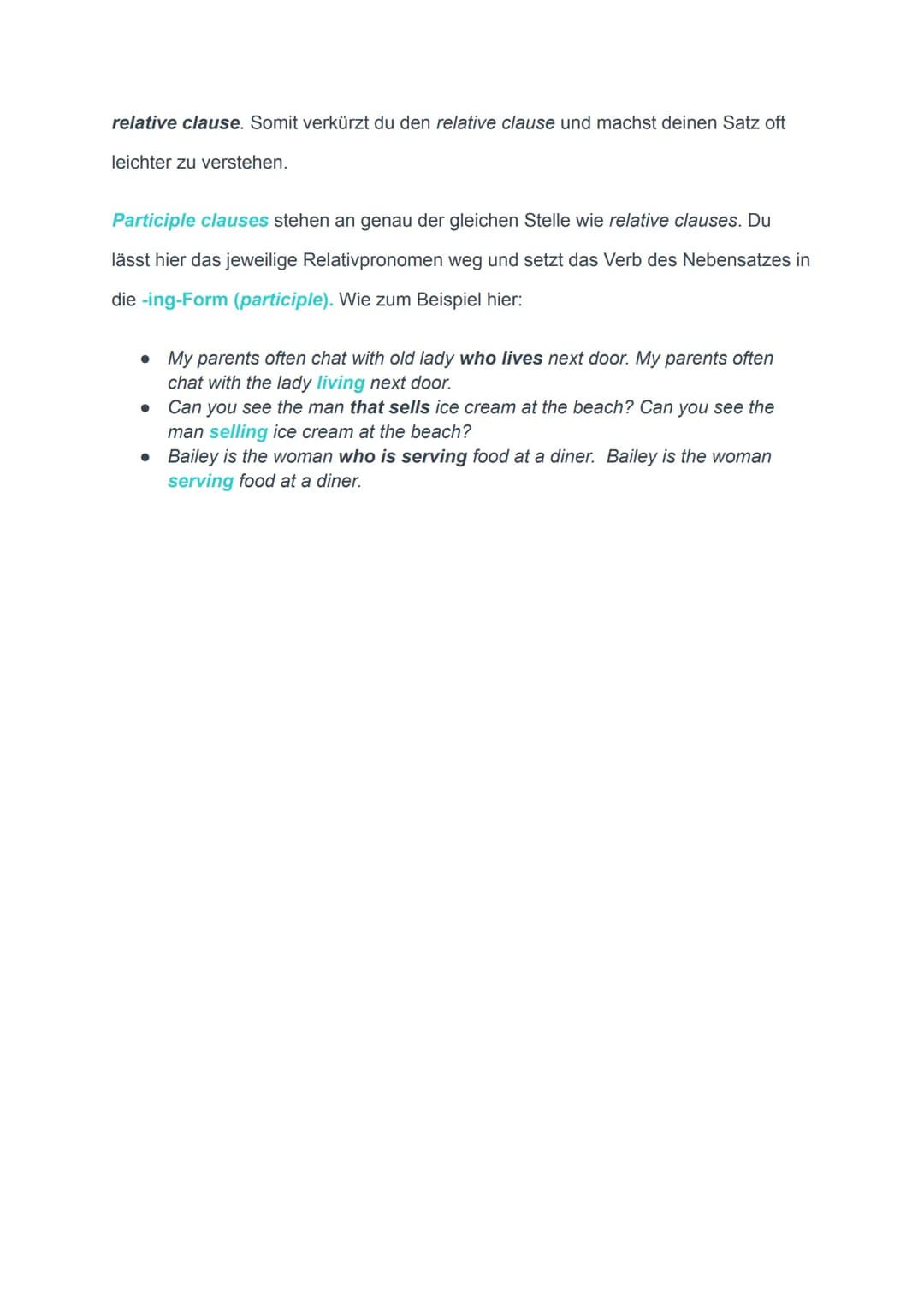 Relative clauses (Relativsätze Englisch)
Ein relative clause (Relativsatz) in Englisch ist ein Nebensatz, mit dem du eine
Person, ein Tier o
